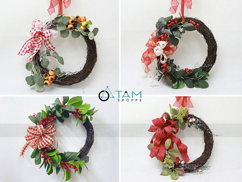 Vòng nguyệt quế Noel Handmade nửa vòng lớn ĐK 40cm VNGQ-X-44